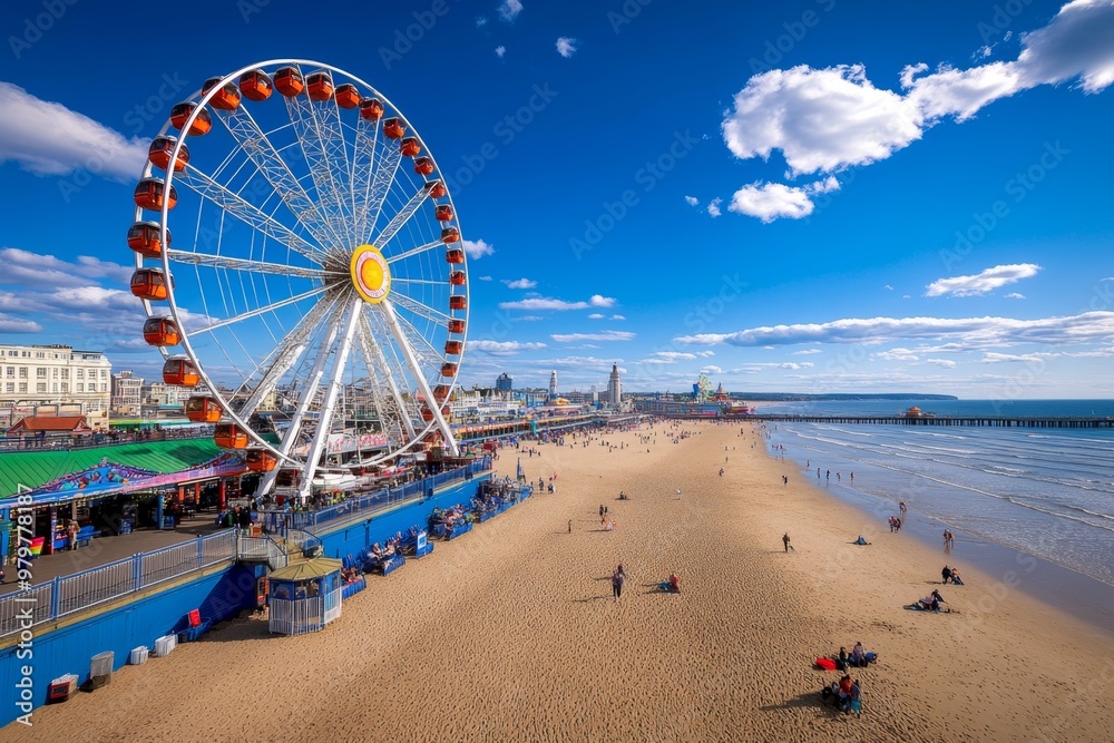 Fototapeta premium Blackpool's lively Central Pier, complete with a Ferris wheel offering stunning views of the coast