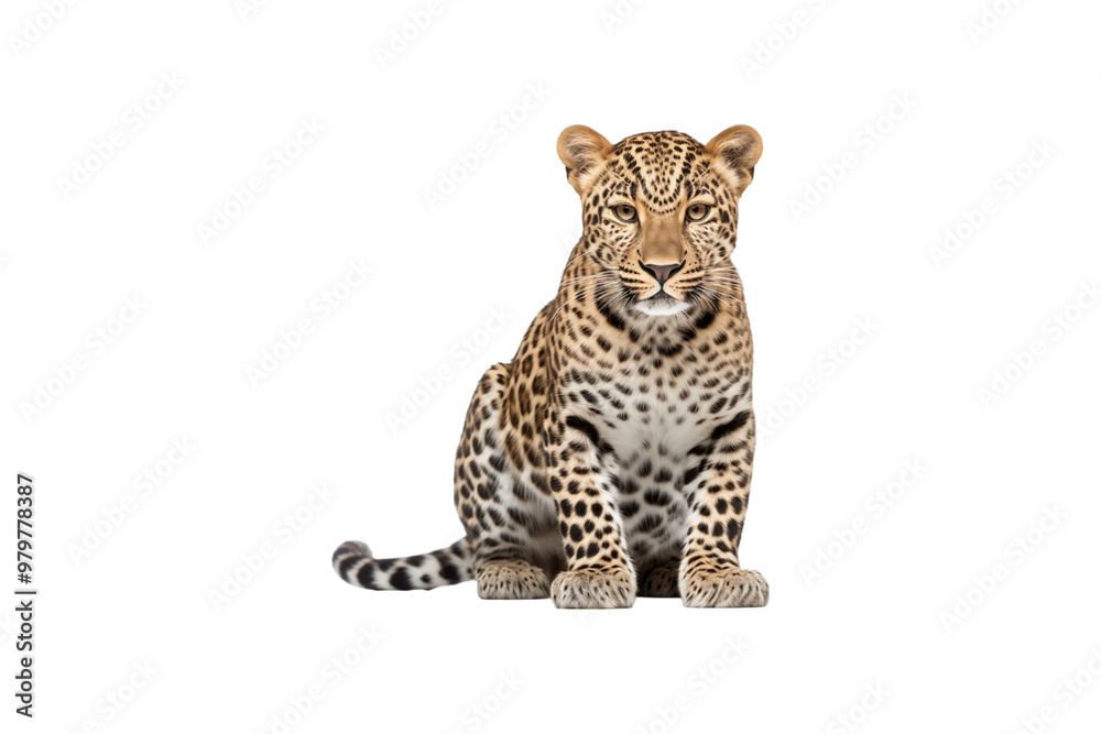 Obraz premium Leopard striking pose for camera. Ideal for wildlife publications, nature blogs, or educational materials centered on big cats and wildlife conservation. Generative AI