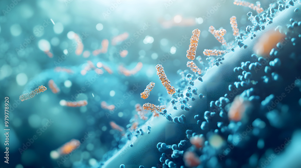 Fototapeta premium Dextran in bacterial biofilms/ Close-up of polysaccharides like dextran being secreted by bacteria