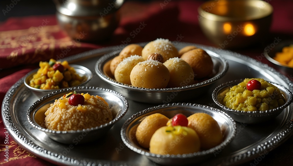 Navratri feasts with traditional Indian sweets. Navratri feasts with traditional Indian sweets.