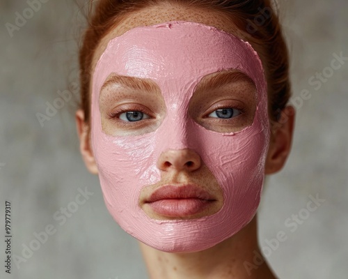 Redheaded woman with mask depicts elegant sophistication