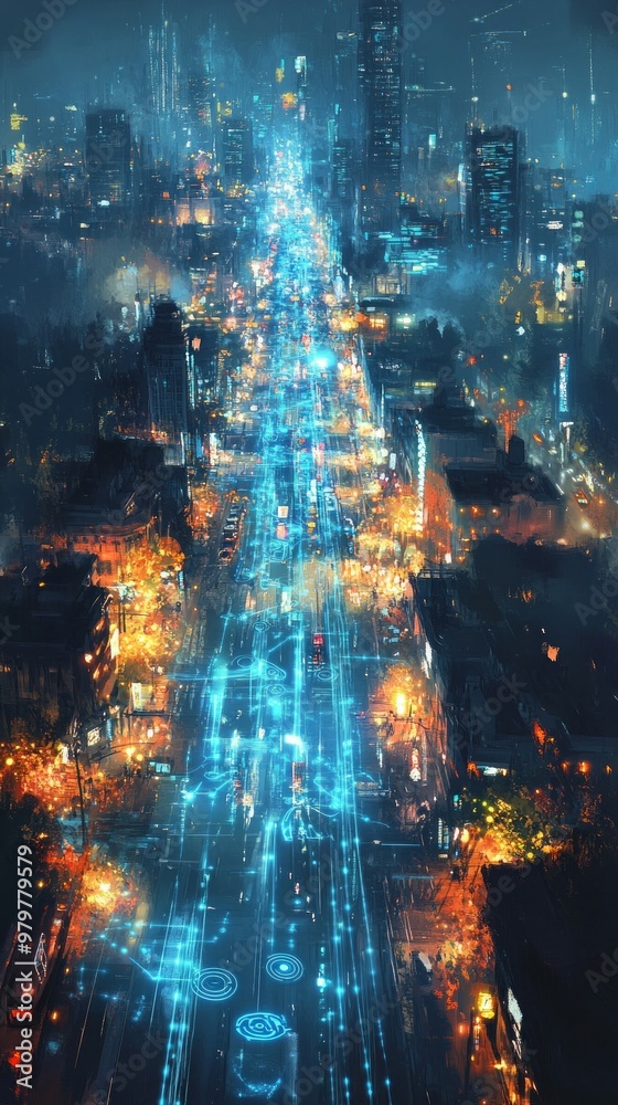 Fototapeta premium City of Digital Streams, Smart Cities and IoT Integration