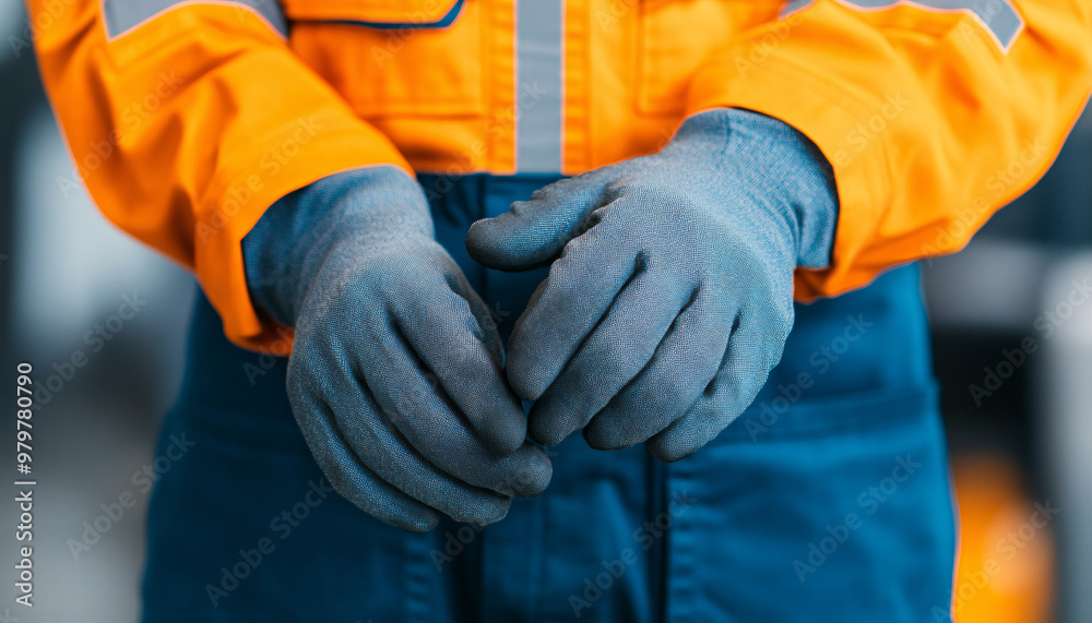 A close-up of a worker's hands wearing protective gloves in an industrial environment, showcasing safety and professionalism. A close-up of a worker's hands wearing protective gloves in an industrial environment, showcasing safety and professionalism.