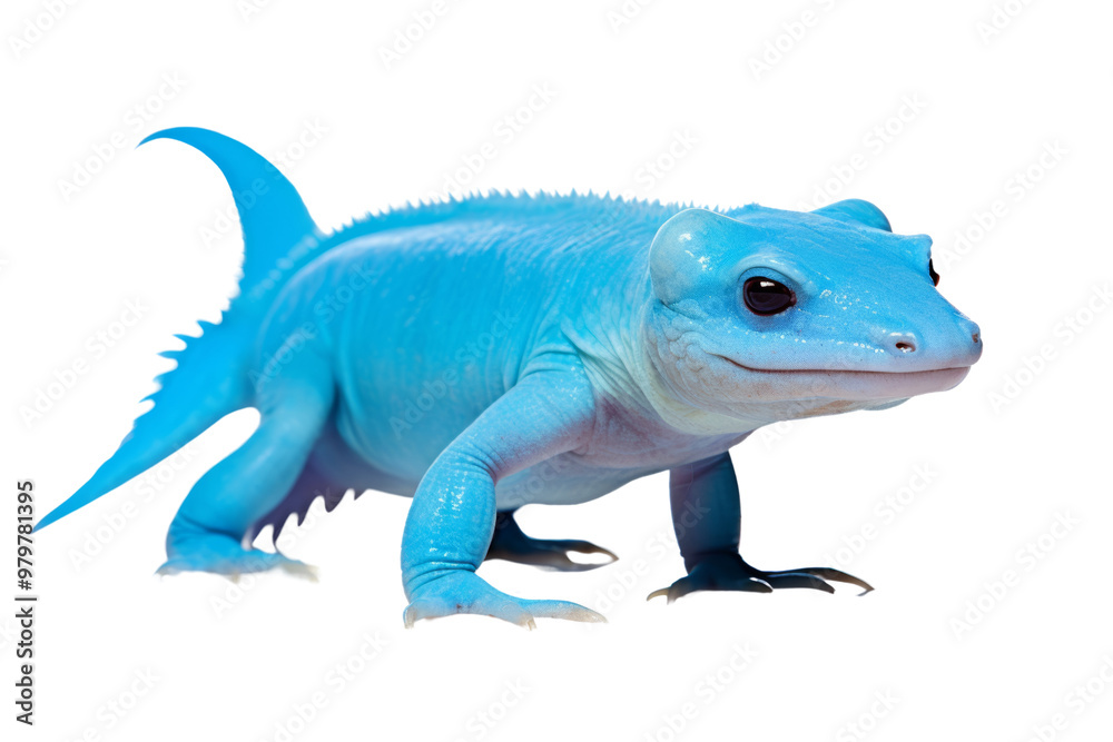 Obraz premium Axolotl in a vibrant blue tank, showcasing unusual animals with unique traits ,Isolated on transparent background,Isolated on transparent background