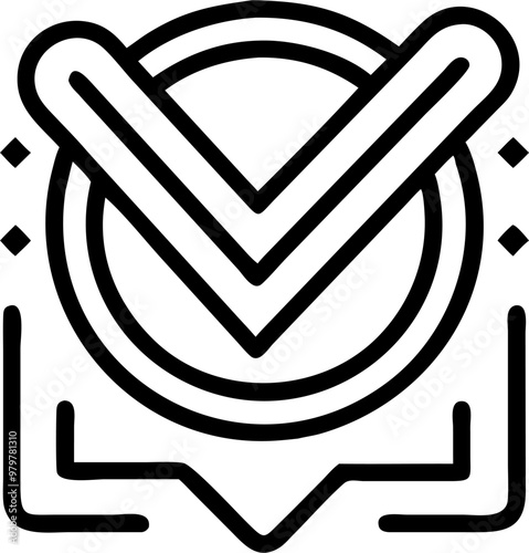 A bold and modern logo vector featuring a circular design with an intricate geometric checkmark, symbolizing quality, reliability, and contemporary style