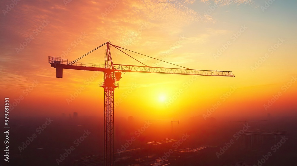 A silhouette of a construction crane against a stunning sunset, capturing the essence of building and development.