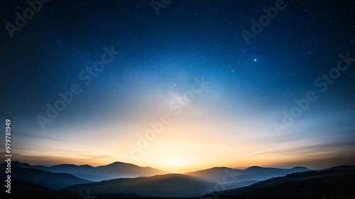 Horizon under night sky, stars twinkling, soft clouds, serene darkness.