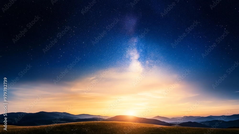 Horizon under starry sky, clouds drifting by, serene darkness. Horizon under starry sky, clouds drifting by, serene darkness.