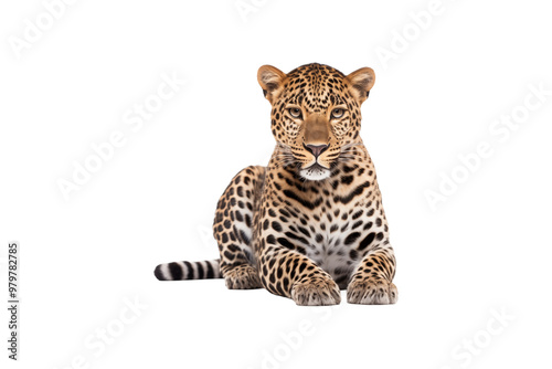 Leopard striking pose for camera. Ideal for wildlife publications, nature blogs, or educational materials centered on big cats and wildlife conservation. Generative AI