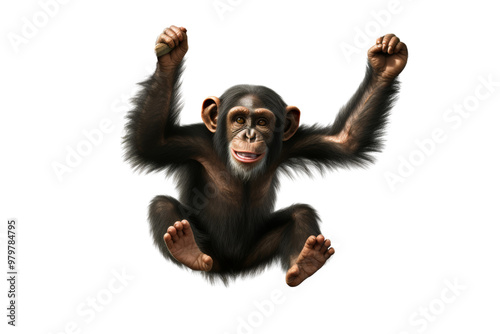 Chimpanzee swinging from a vine in a jungle, highlighting primates in the wild ,Isolated on transparent background,Isolated on transparent background