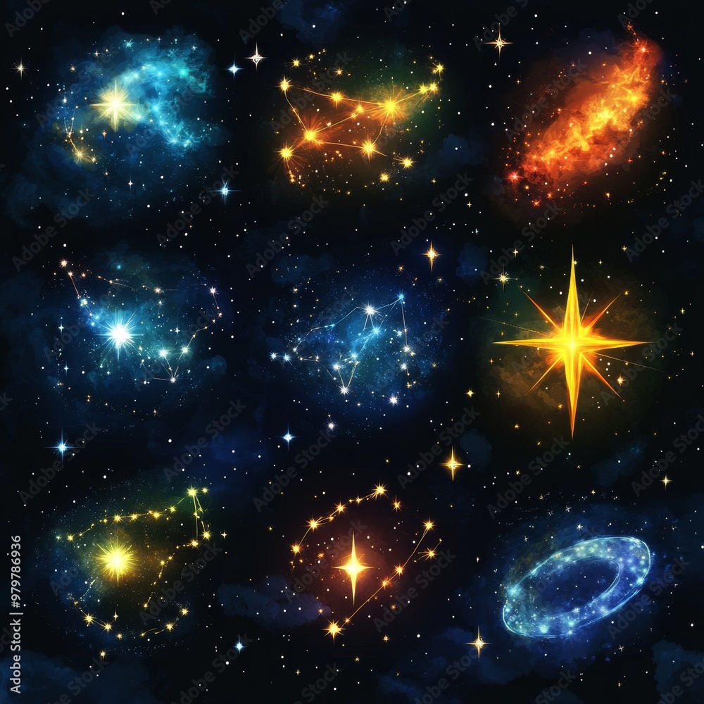 Obraz premium Celestial Constellations Starry Night Sky Cosmic Galaxy