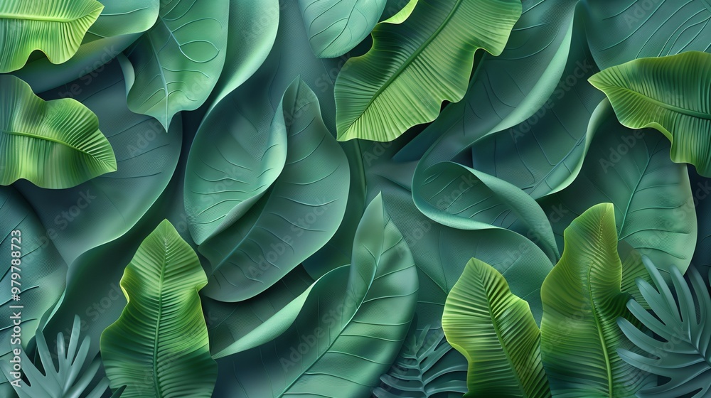 Obraz premium Abstract leaves create a unique wallpaper, a design that mimics natural patterns. Colorful plant texture, a background that represents flora.