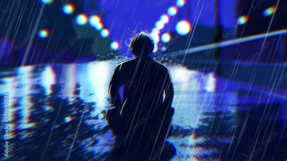 Zomm in of a silhouette of a lonely person sitting on the empy road For sadness meme.
