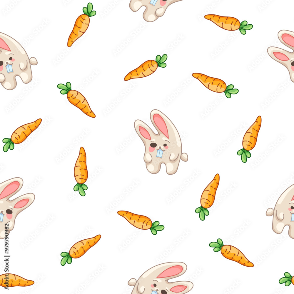 Cute rabbit character. Seamless pattern. Kawaii cartoon hare. Vector drawing. Design ornaments. Cute rabbit character. Seamless pattern. Kawaii cartoon hare. Vector drawing. Design ornaments.