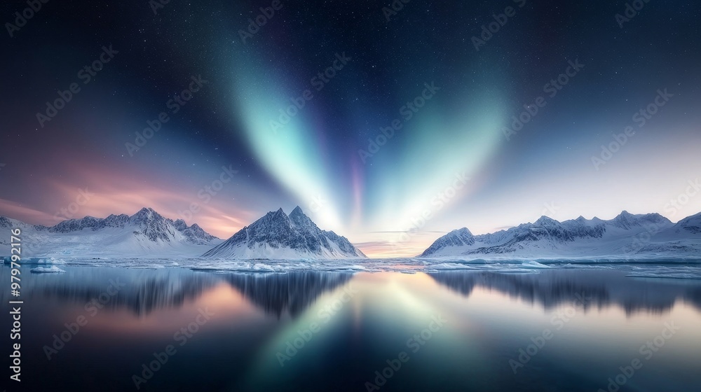 Obraz premium Polar atmosphere, Antarctic night, colorful aurora Australis.