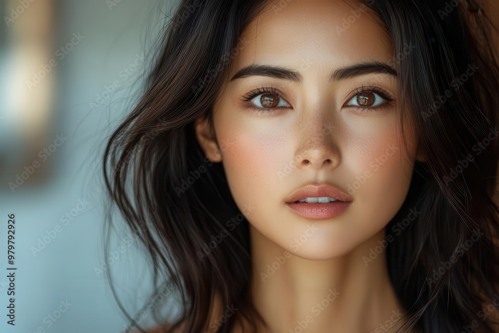 closeup beauty portrait of asian woman with flawless glowing skin soft diffused lighting neutral background focus on natural beauty and skincare closeup beauty portrait of asian woman with flawless glowing skin soft diffused lighting neutral background focus on natural beauty and skincare
