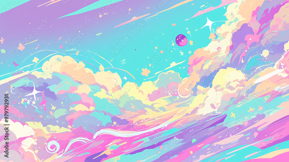 Pastel Sky with Swirls and Stars Pastel Sky with Swirls and Stars