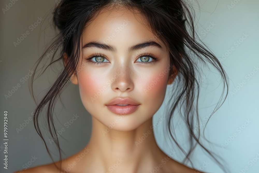 closeup beauty portrait of asian woman with flawless glowing skin soft diffused lighting neutral background focus on natural beauty and skincare closeup beauty portrait of asian woman with flawless glowing skin soft diffused lighting neutral background focus on natural beauty and skincare