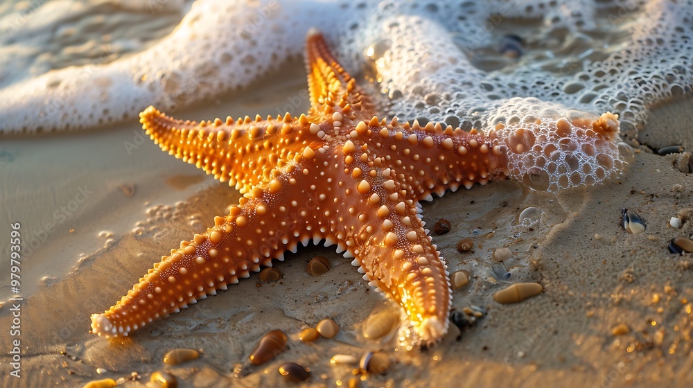 Around the end of the day starfish on the sandy shore Around the end of the day starfish on the sandy shore