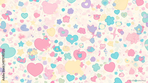 Cute Pastel Hearts and Stars Seamless Pattern