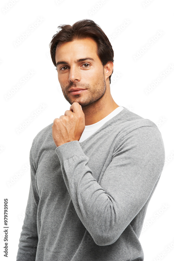 Portrait, thinking and businessman with ideas in studio, professional career and planning for startup. Male consultant, thoughts and serious by white background for creative agency, occupation or job