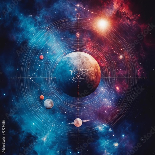 Astrology and astronomy, blending science and mysticism, cosmic visuals