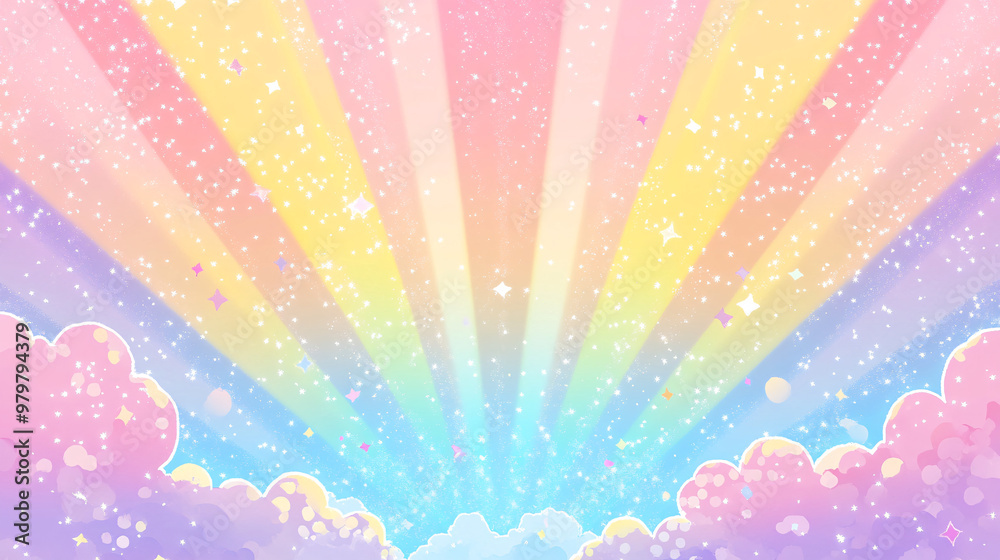 Magical Pastel Rainbow Sky With Stars And Clouds Magical Pastel Rainbow Sky With Stars And Clouds