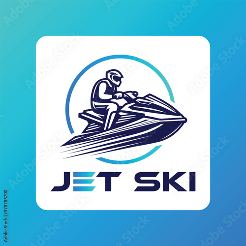 Jetski Racing Sport on Ocean Water, Beach Tournament Logo, Jet Ski Brand Logotype Illustration