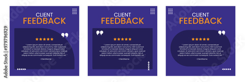 Client testimonial social media post design. Customer service feedback review social media post design
