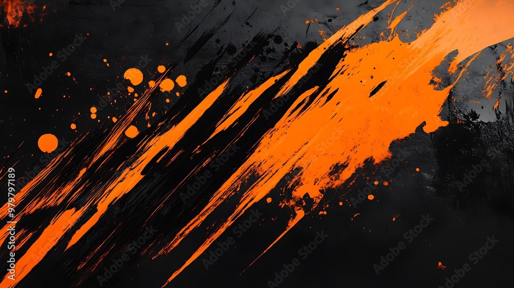 Abstract Orange and Black Paint Splashes on a Dark Background Abstract Orange and Black Paint Splashes on a Dark Background