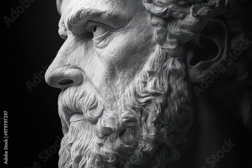 Obraz na płótnie contemplative wisdom minimalist digital portrait of stoic greek philosopher deep in thought clean lines and shadowy contrast w salonie