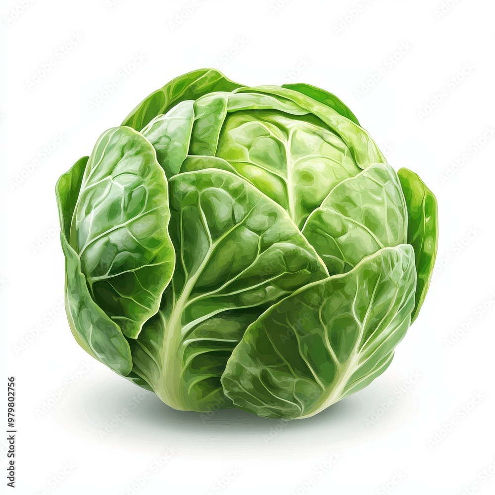 Fototapeta premium Fresh and vibrant green cabbage with crisp leaves, perfect for healthy meals and culinary presentations, white background