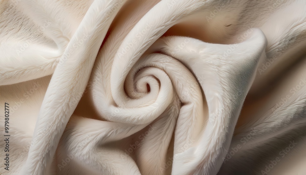 Luxuriously Soft Cream-Colored Fur Fabric in Elegant Folds and Silky Texture. Close-Up of Plush, Velvety Material Swirled in Subtle Light, Showcasing the Intricate Details of Its Gentle Fibers Luxuriously Soft Cream-Colored Fur Fabric in Elegant Folds and Silky Texture. Close-Up of Plush, Velvety Material Swirled in Subtle Light, Showcasing the Intricate Details of Its Gentle Fibers