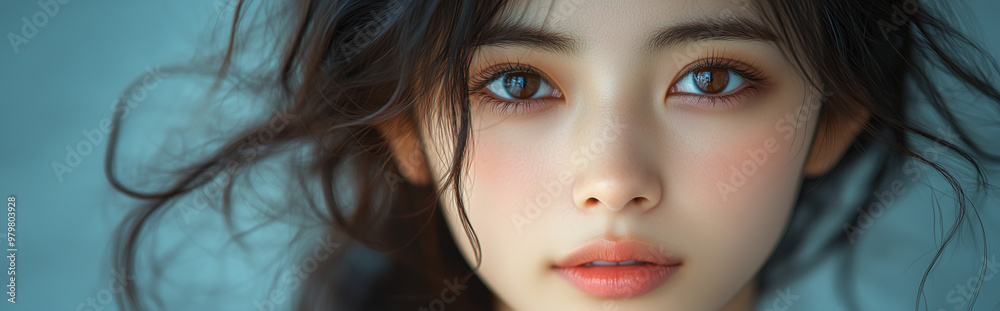 Close-up of a beautiful woman's face in banner format. Close-up of a beautiful woman's face in banner format.