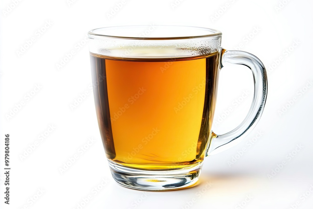 A clear glass mug filled with refreshing herbal tea, showcasing its inviting golden color and soothing essence. A clear glass mug filled with refreshing herbal tea, showcasing its inviting golden color and soothing essence.