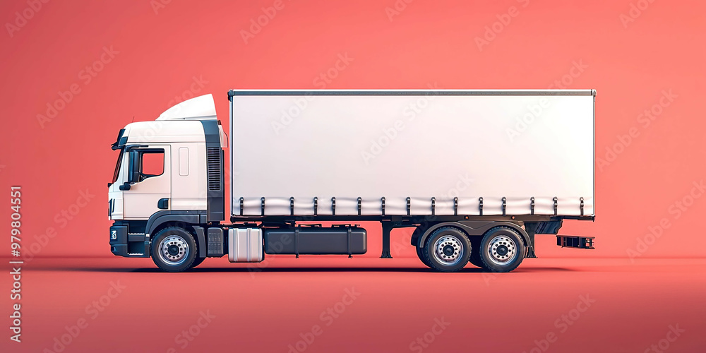 White cargo truck on red background mockup White cargo truck on red background mockup