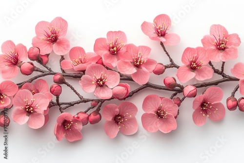 delicate cherry blossom branches in full bloom isolated on pristine white soft pink petals and slim brown twigs create a graceful airy composition perfect for springthemed designs photo