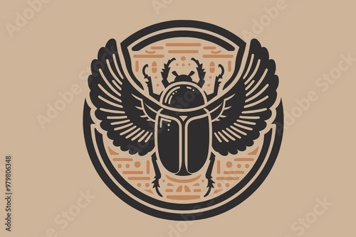 Ancient Egyptian sacred scarab beetle. Logo, emblem, sign, icon, print