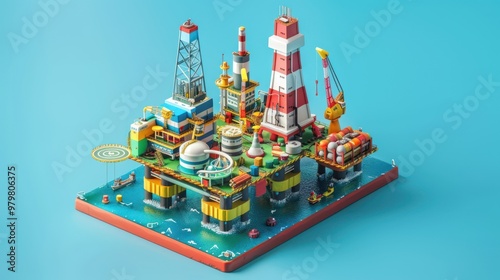 Oil Rig Model, 3D Render