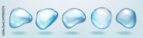 Water bubble, realistic  collagen oil or essence,  model isolated on transparent background. Vector  circle water drop icon