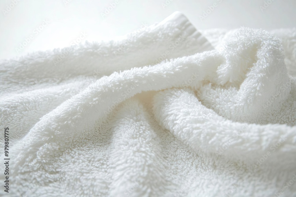Soft white towel fabric draped elegantly, creating a serene and cozy atmosphere perfect for relaxation and comfort. Soft white towel fabric draped elegantly, creating a serene and cozy atmosphere perfect for relaxation and comfort.