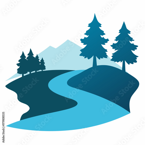 River bank silhouette vector illustration on white background