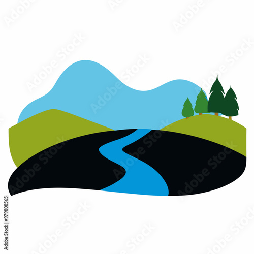 River bank silhouette vector illustration on white background