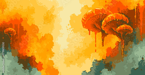 A poisonous mushroom sulfur cloud of the mind, Abstract pixel art style background