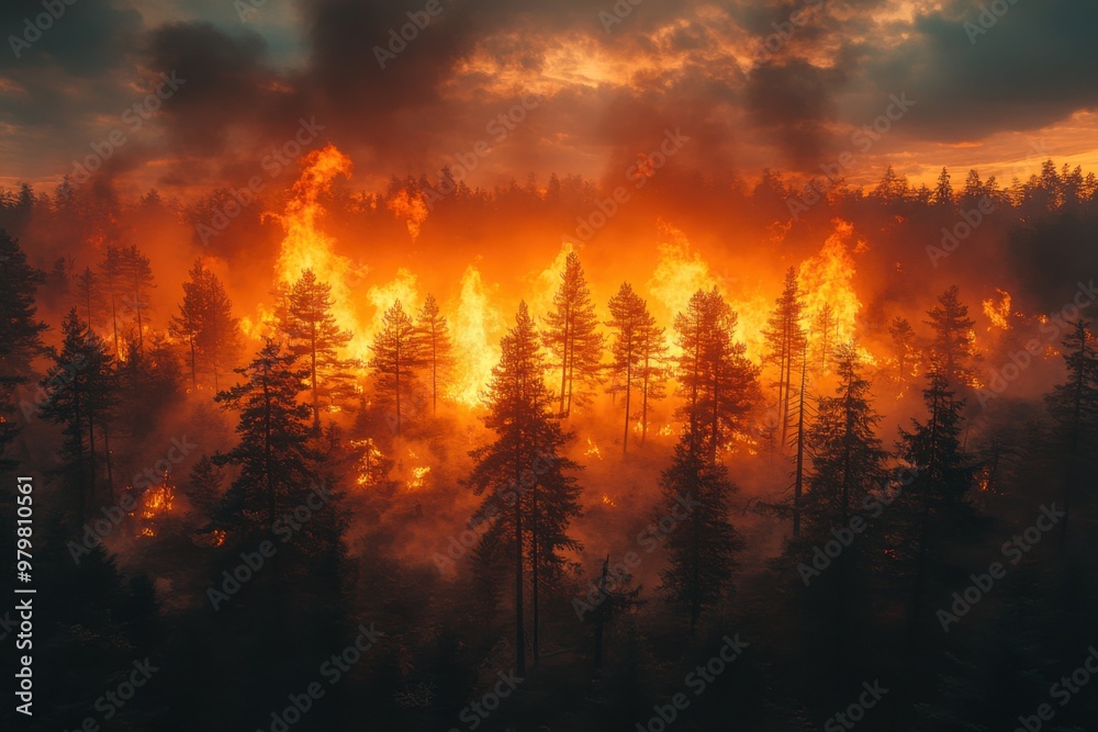 Fototapeta premium Forest in fire. close up view
