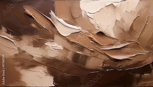 Abstract Earth Tones. Layered Brushstrokes of Browns and Ochres Evoking Flowing Sand Dunes or Rock Formations with Rich Texture and Depth photo