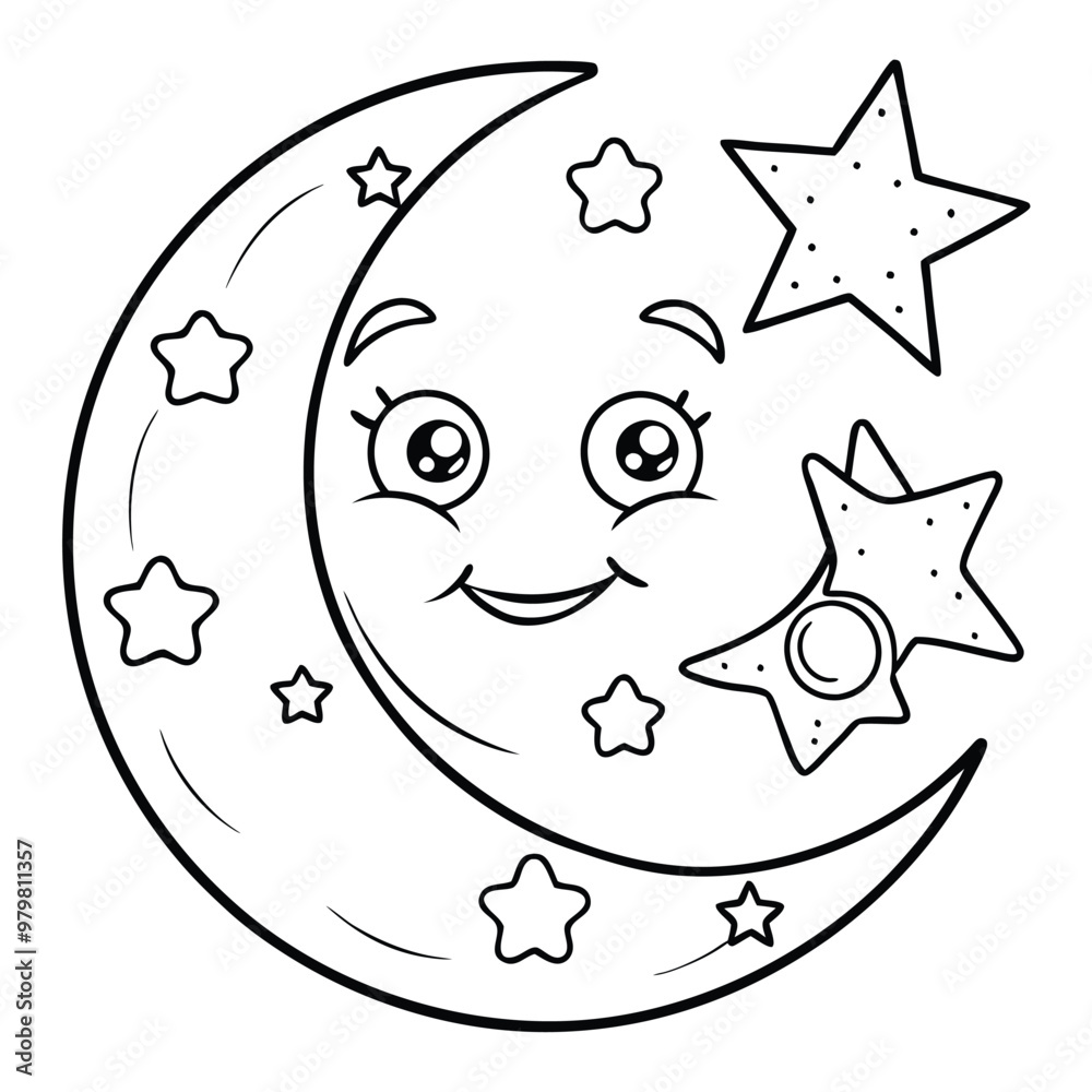 Moon and stars cloud colouring book pages for children Moon and stars cloud colouring book pages for children