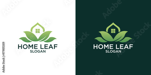 abstract house and leaves logo design vector	