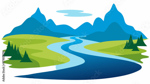 River silhouette vector illustration on white background