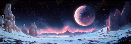 Panoramic Landscape of Another Planet - Alien Terrain in High Resolution